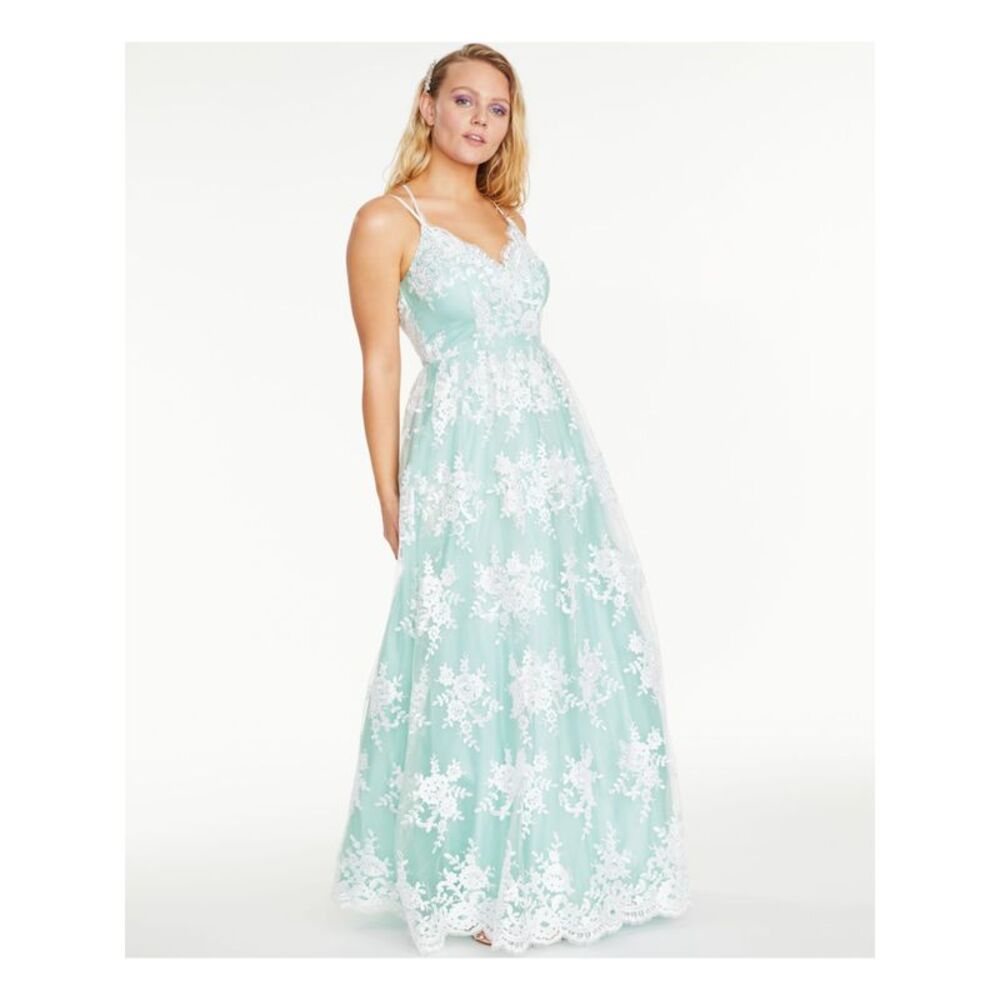 SAY YES TO THE Womens Fit + Flare Dress Green Spaghetti Strap Juniors 3\4